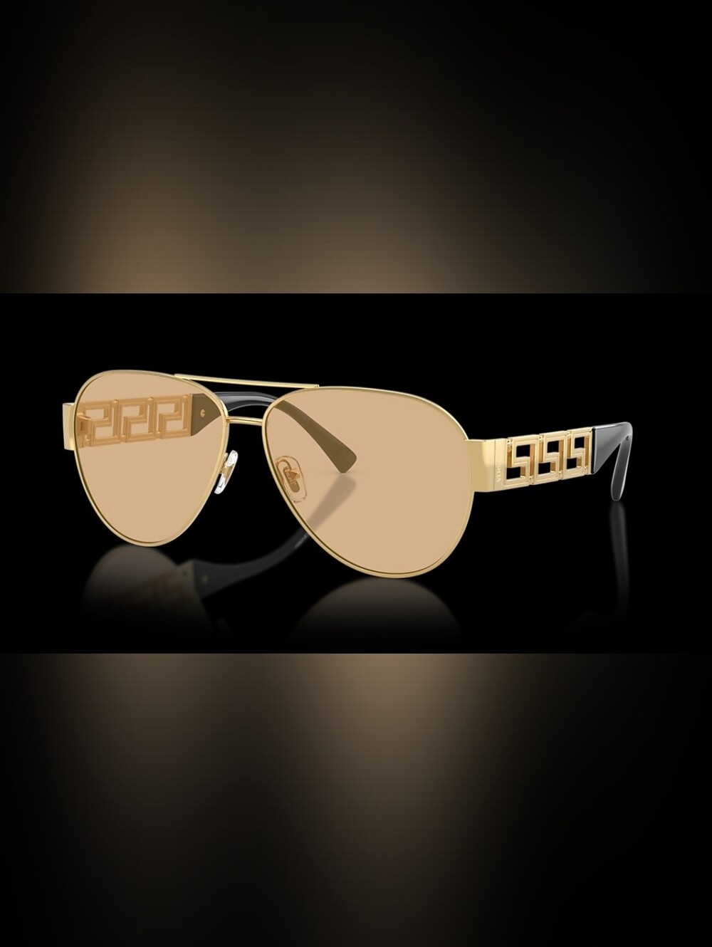 Versace Gold Frame Brown Lens Logo Temple Sunglasses